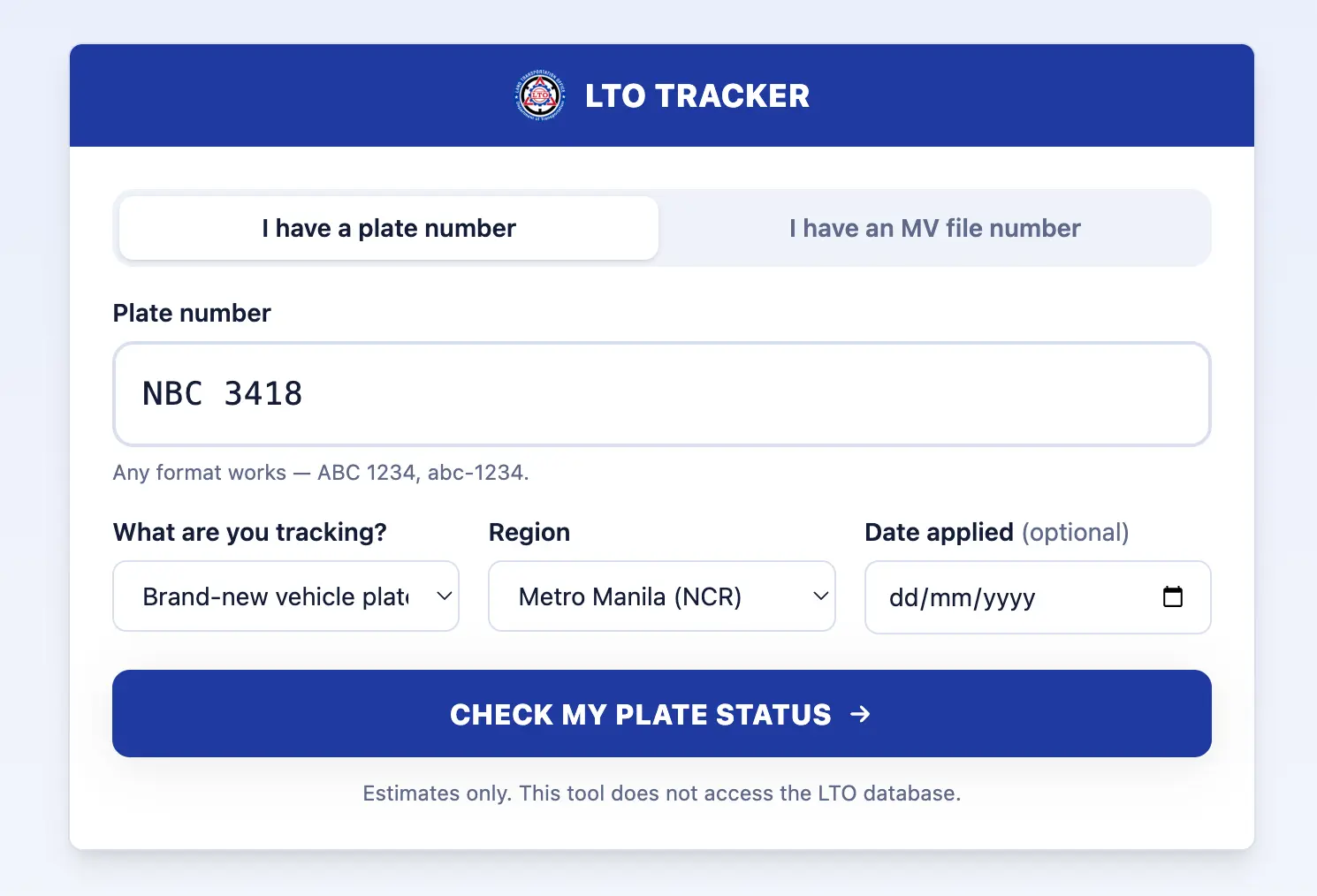 lto tracker plate number delivery results with coding day, renewal schedule and estimated stage